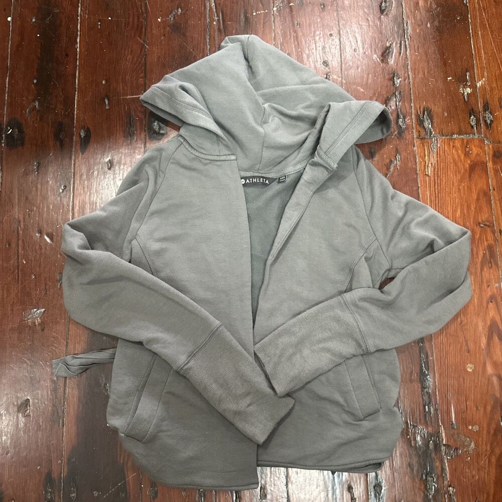 Athleta Grey Hooded Jacket Long Sleeve XXS Athleisure Comfy Casual